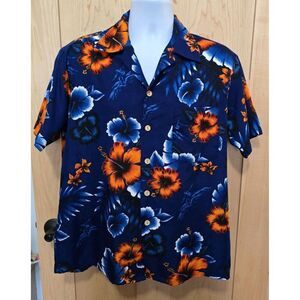 Hawaiian Floral Button-Up Shirt Medium Kennington Polyester